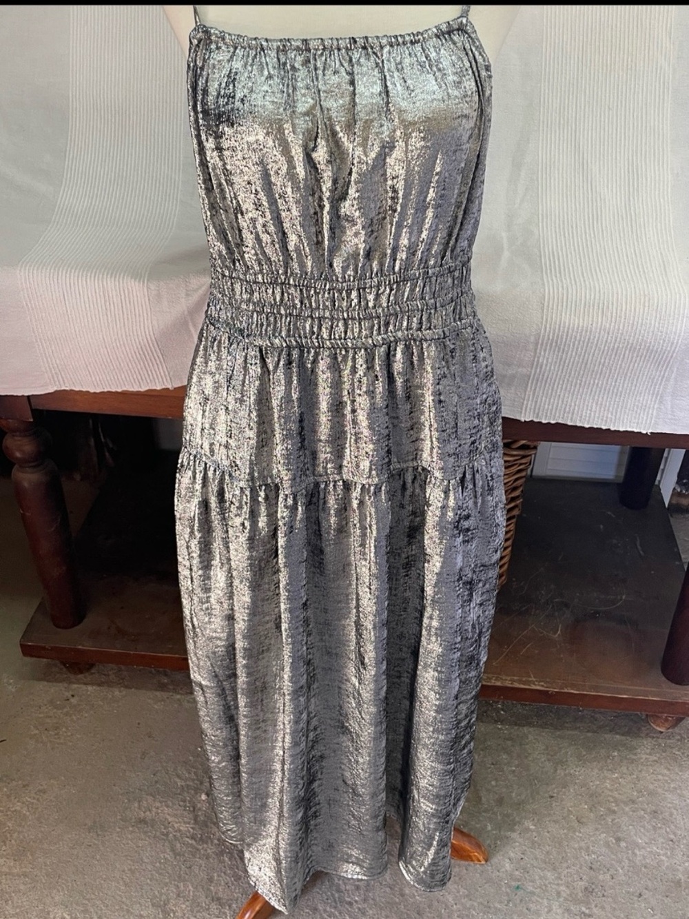 Old Navy Silver Metallic Tiered Maxi Dress